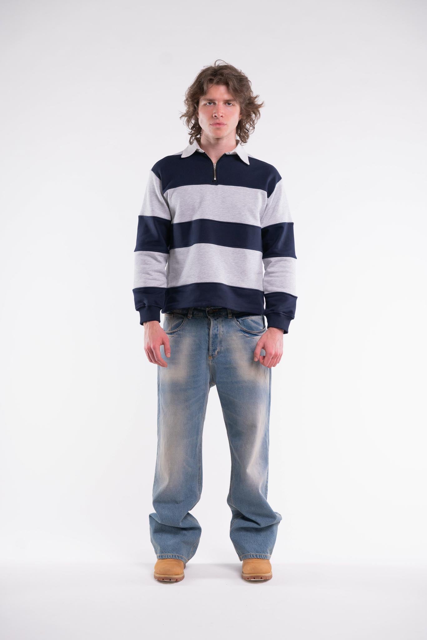 Rugby Zip Sweat Grey\Navy