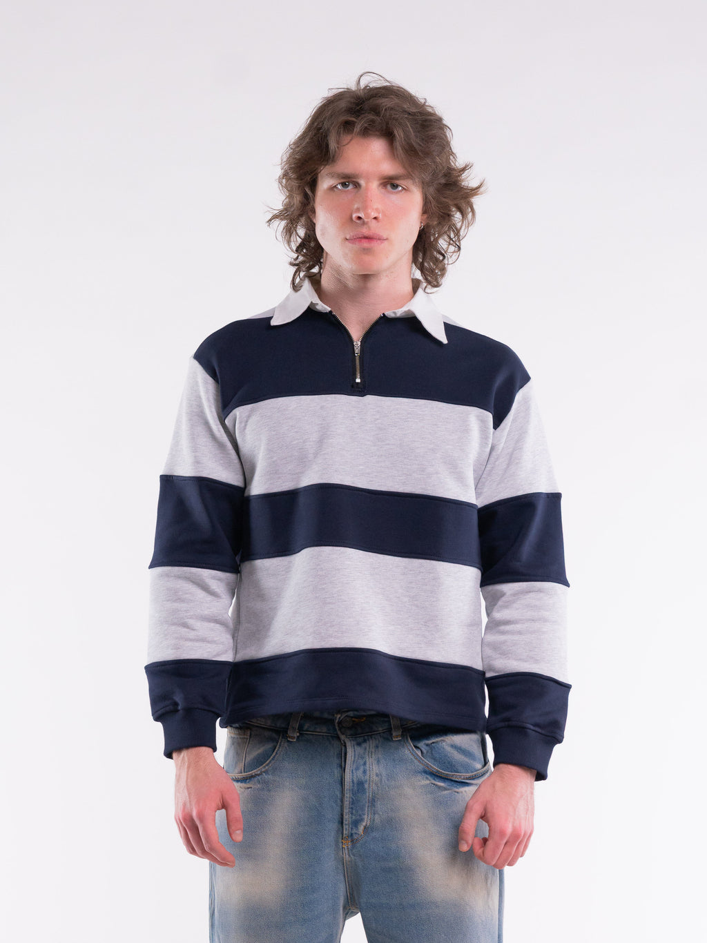 Rugby Zip Sweat Grey\Navy