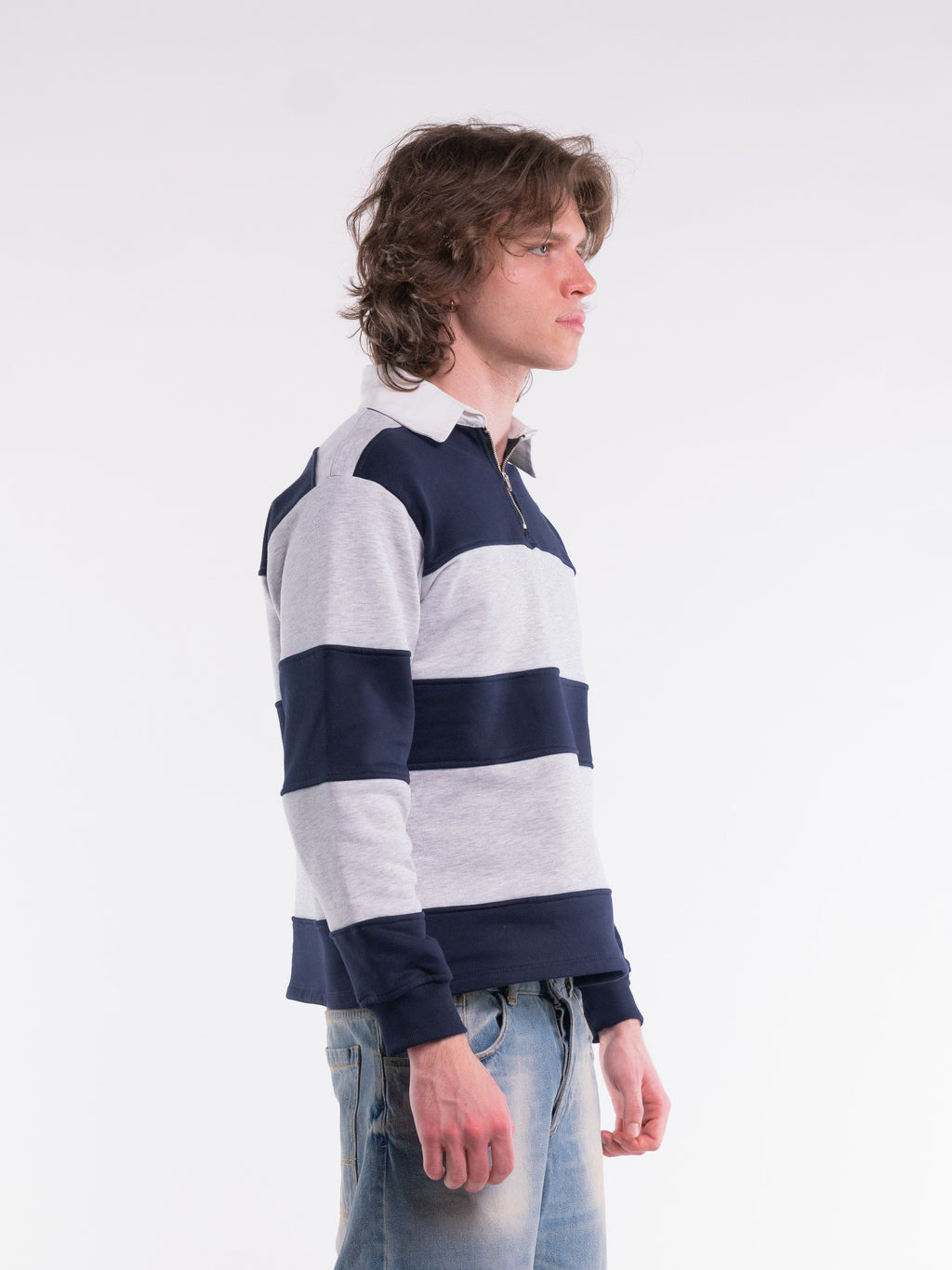 Rugby Zip Sweat Grey\Navy