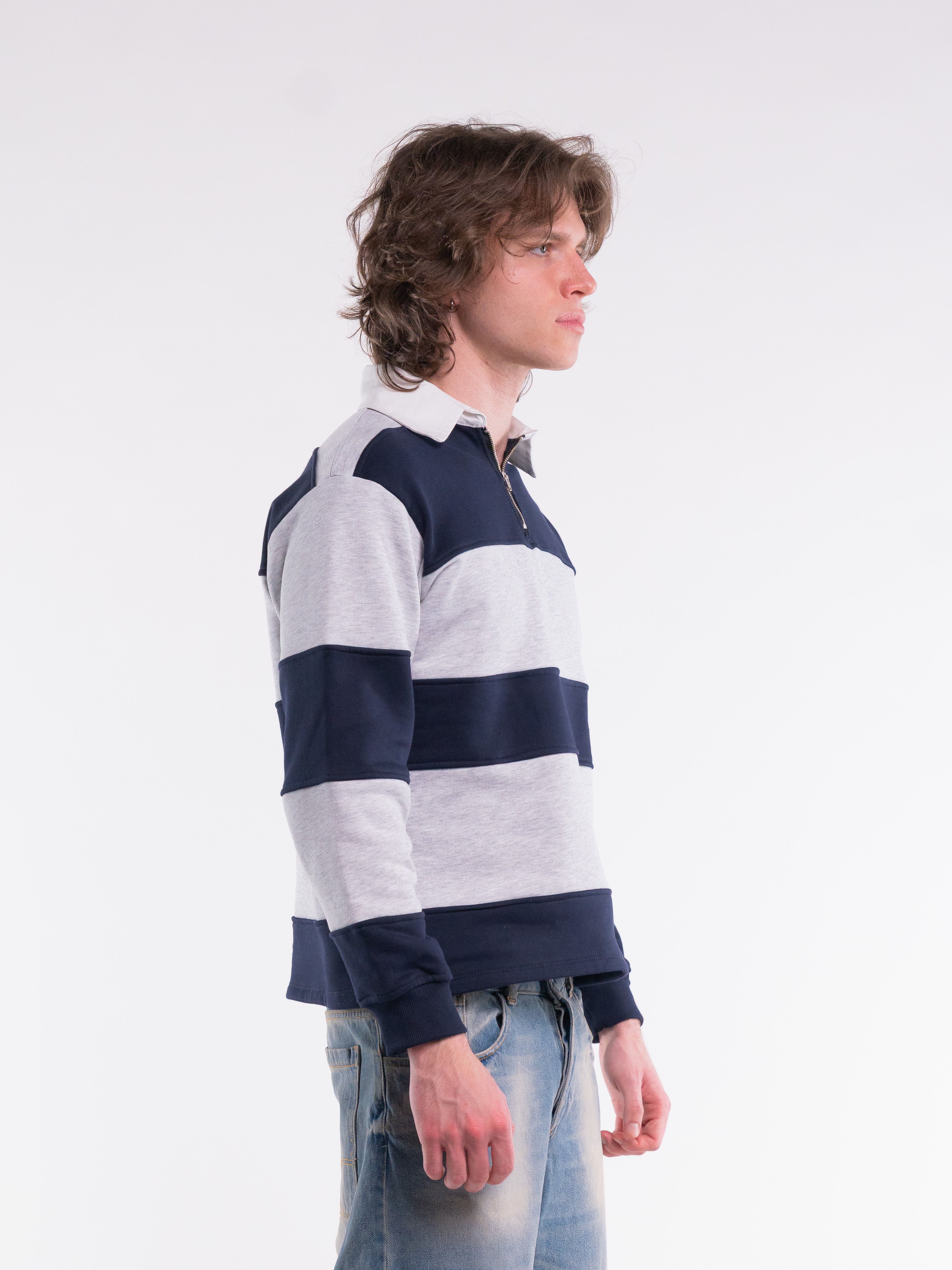 Rugby Zip Sweat Grey\Navy